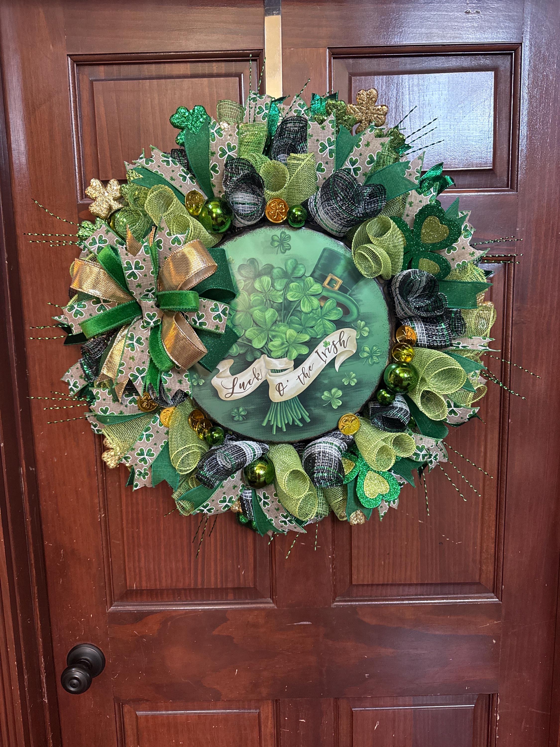 St. Patrick's Day Shamrock Wreath | Lucky Irish Door Decor | Green Clover Front Door Decoration