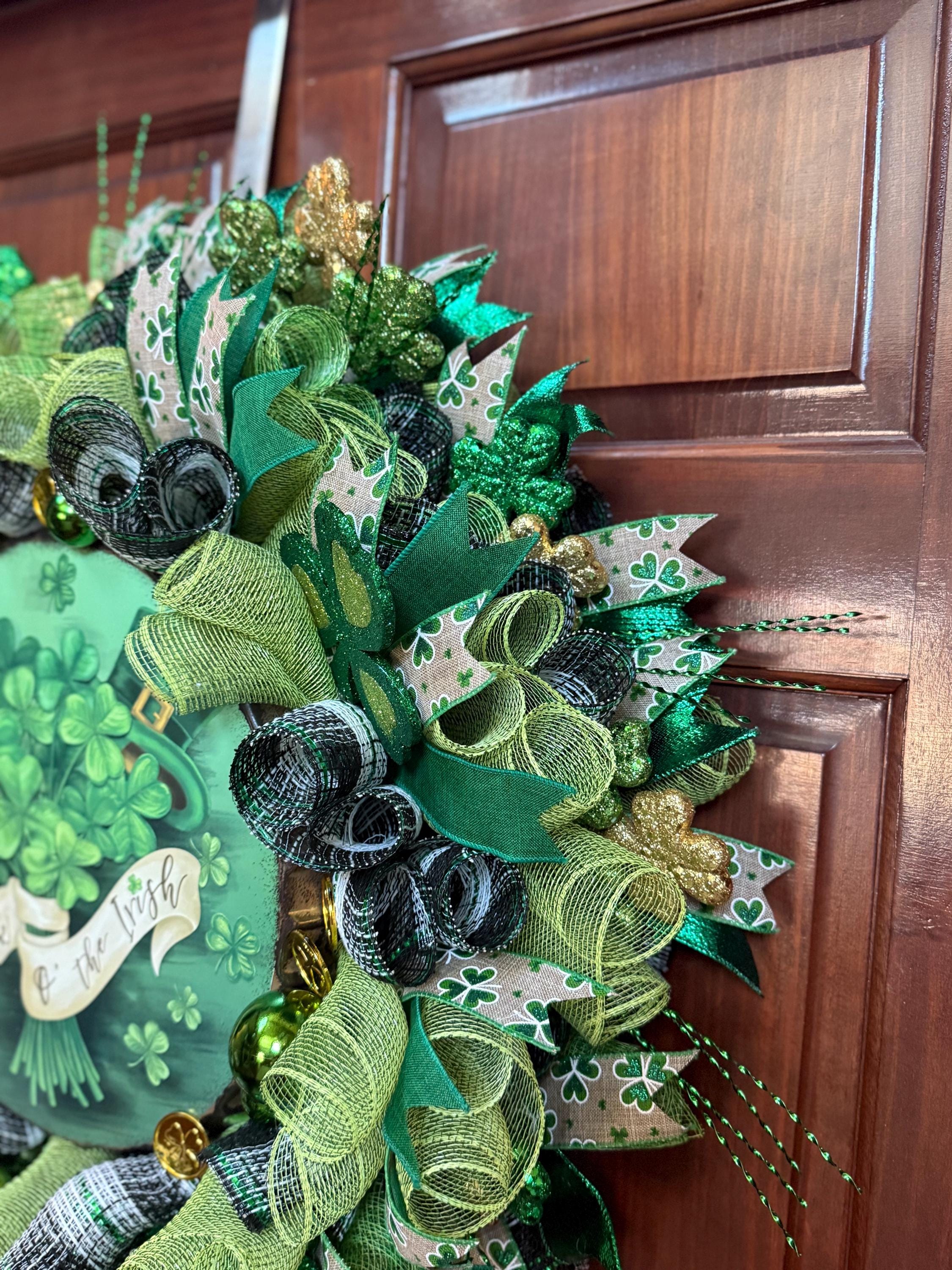St. Patrick's Day Shamrock Wreath | Lucky Irish Door Decor | Green Clover Front Door Decoration