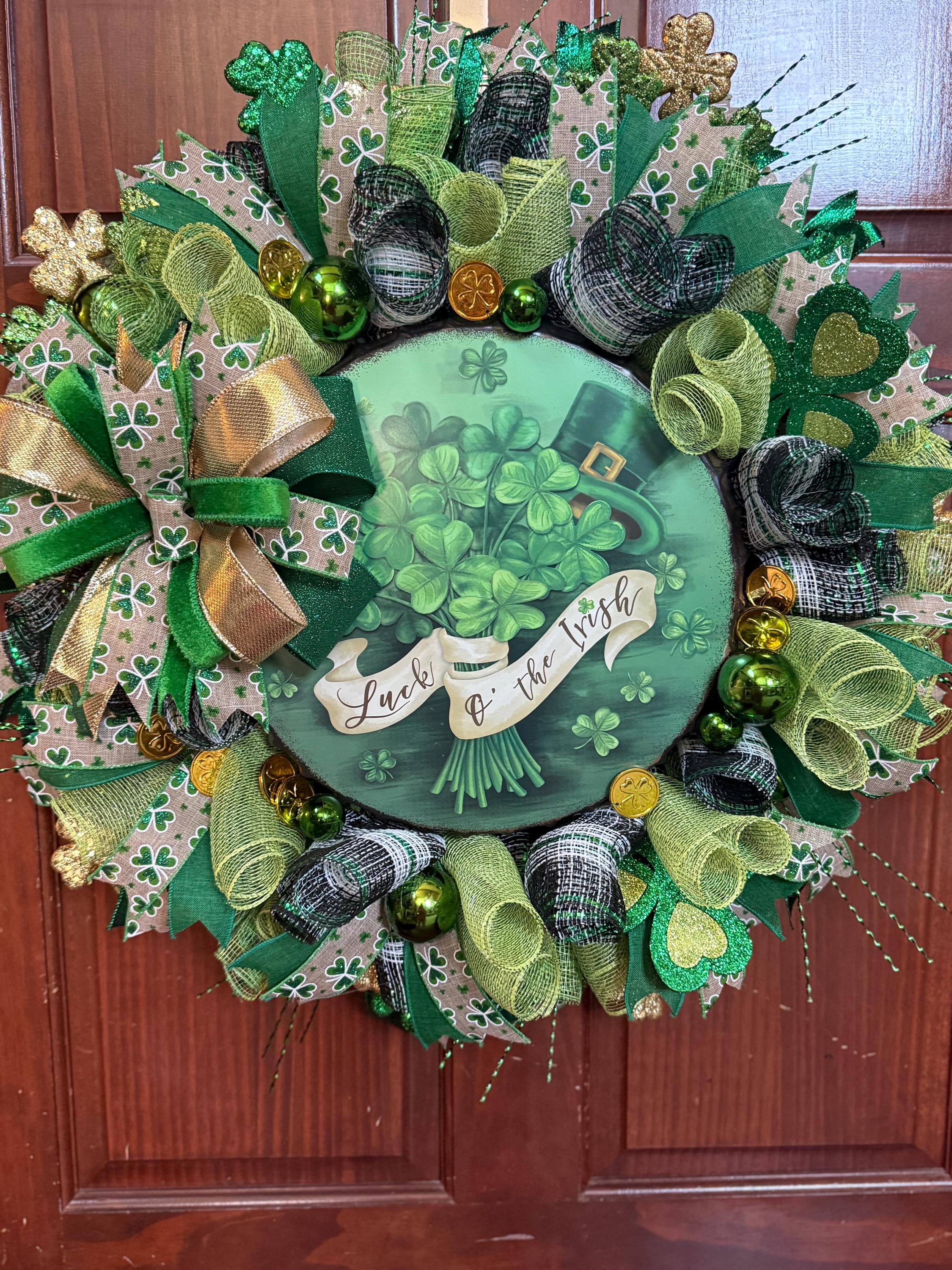 St. Patrick's Day Shamrock Wreath | Lucky Irish Door Decor | Green Clover Front Door Decoration