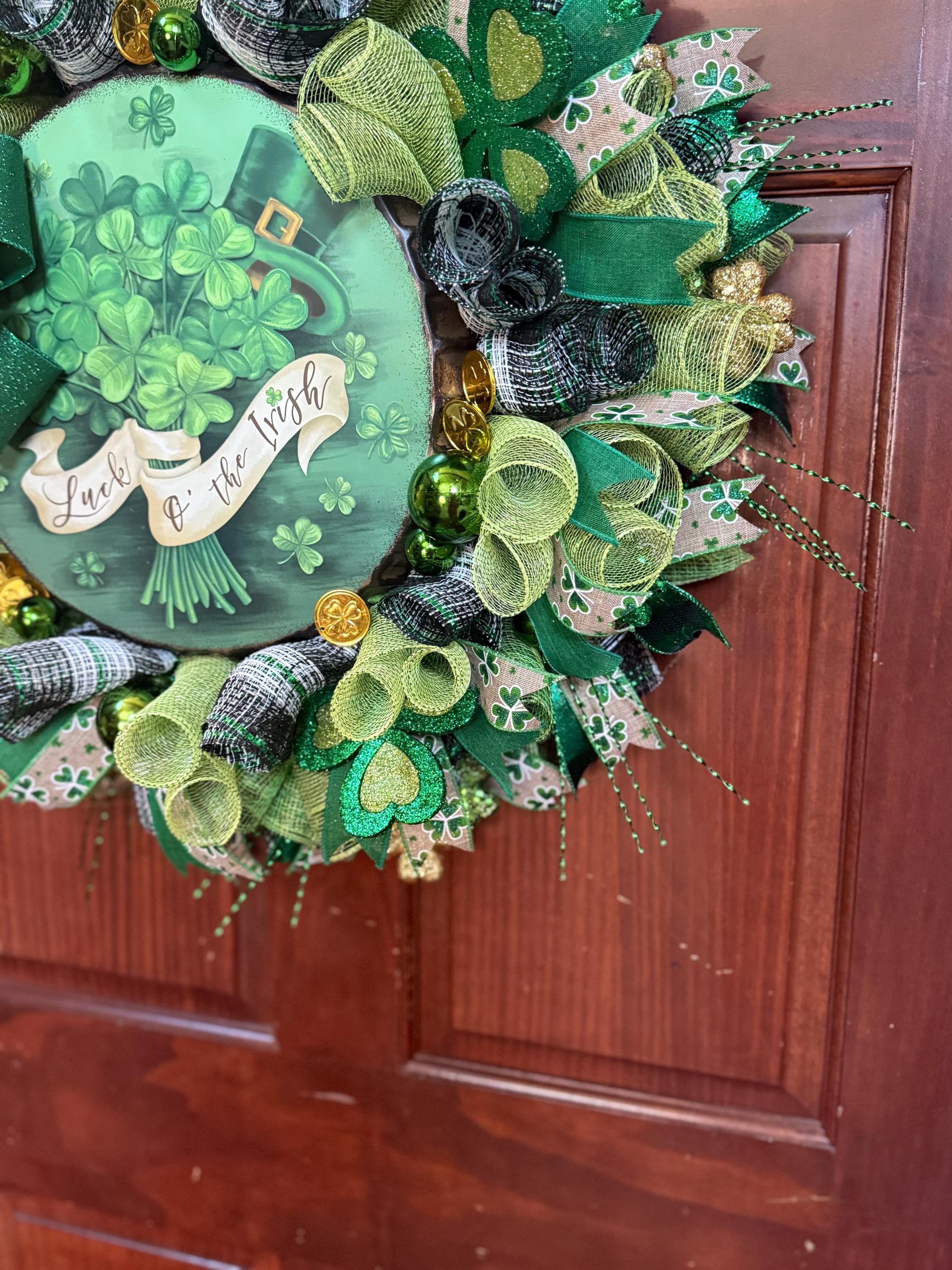 St. Patrick's Day Shamrock Wreath | Lucky Irish Door Decor | Green Clover Front Door Decoration