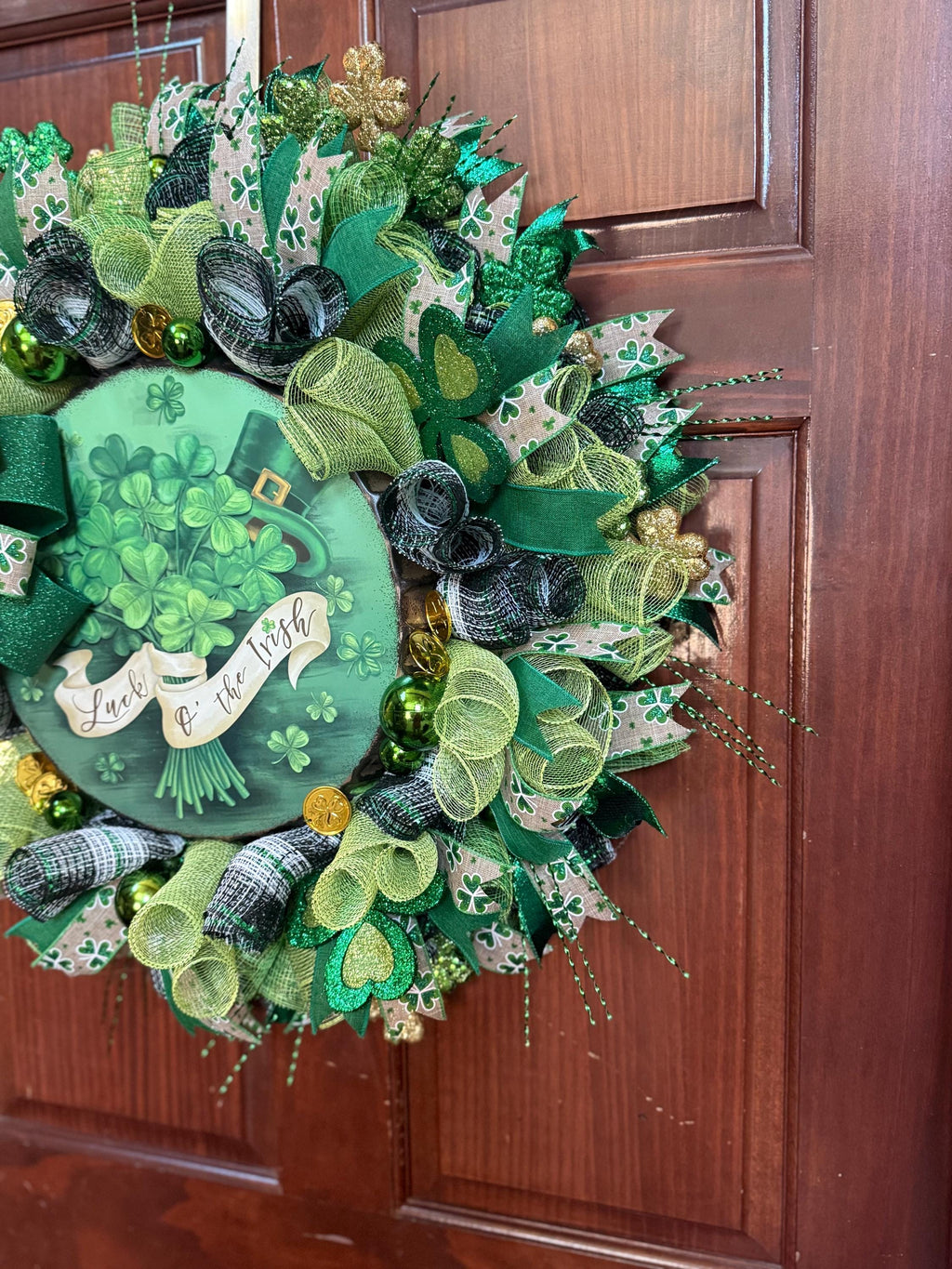 St. Patrick's Day Shamrock Wreath | Lucky Irish Door Decor | Green Clover Front Door Decoration