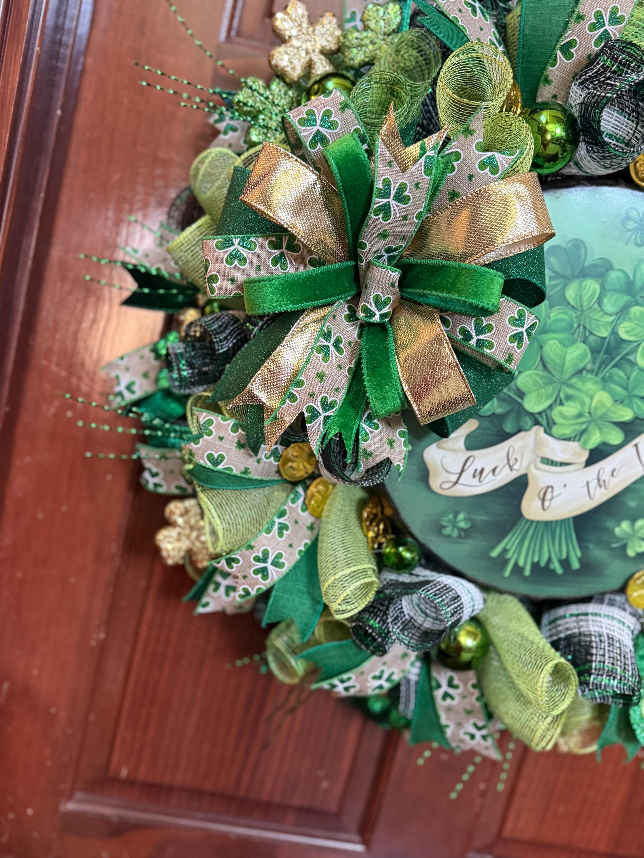 St. Patrick's Day Shamrock Wreath | Lucky Irish Door Decor | Green Clover Front Door Decoration