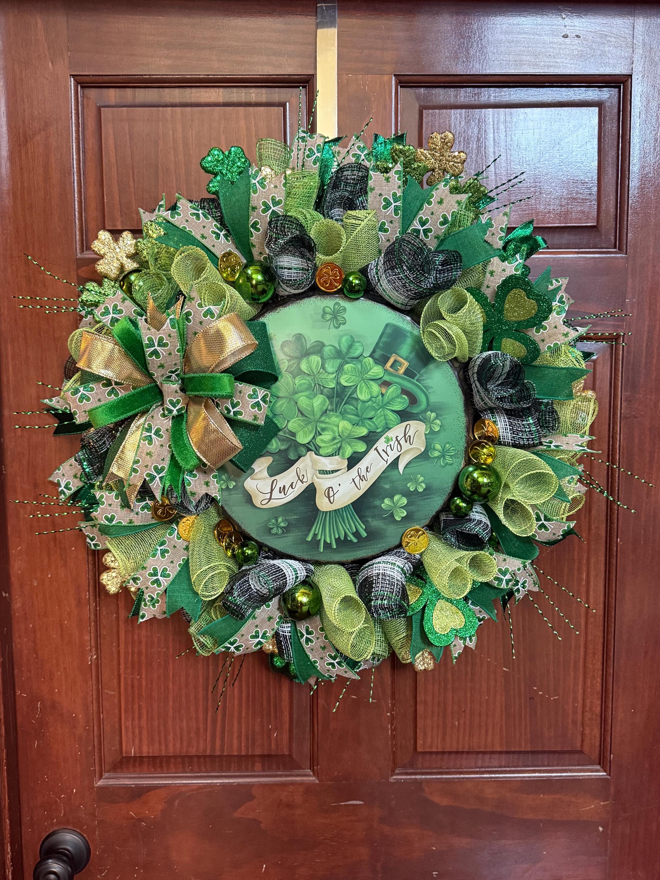 St. Patrick's Day Shamrock Wreath | Lucky Irish Door Decor | Green Clover Front Door Decoration