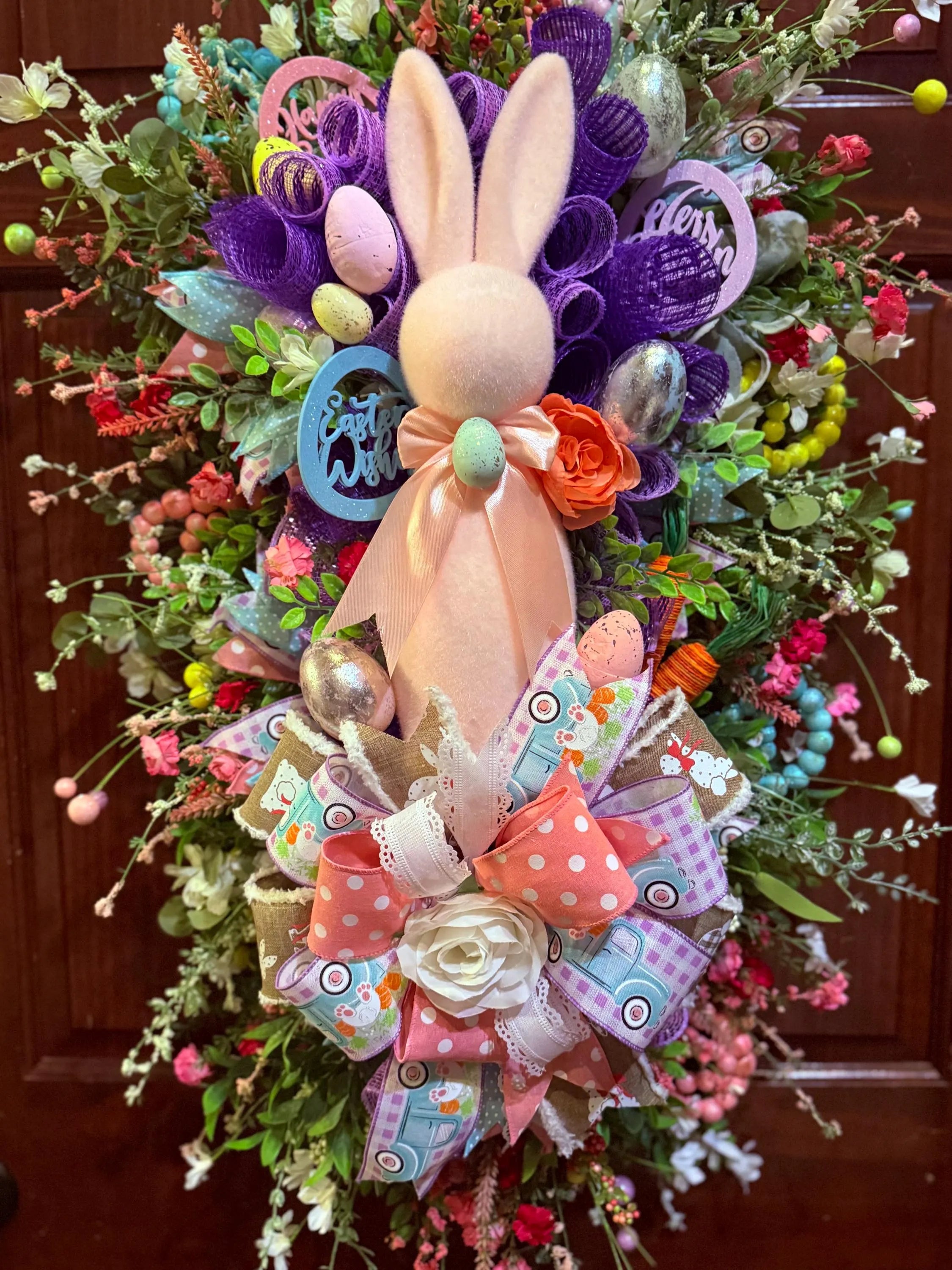 Pastel Easter Bunny Door Swag – Luxury Spring Front Door Decor