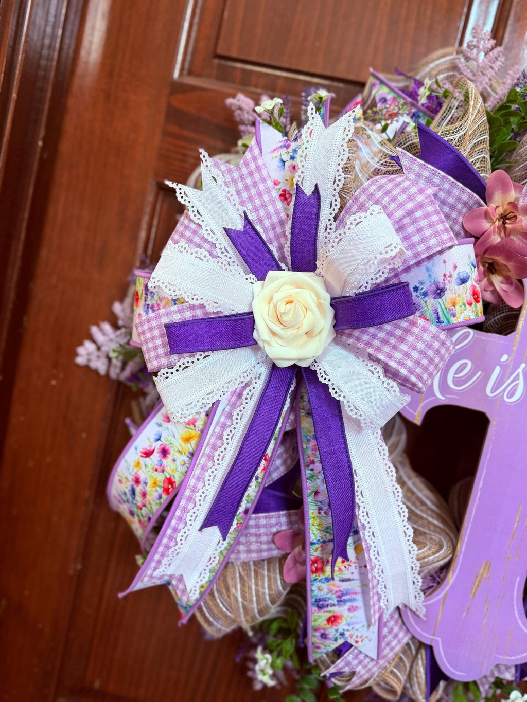He Is Risen Cross Wreath, Purple Christian Easter Door Decor