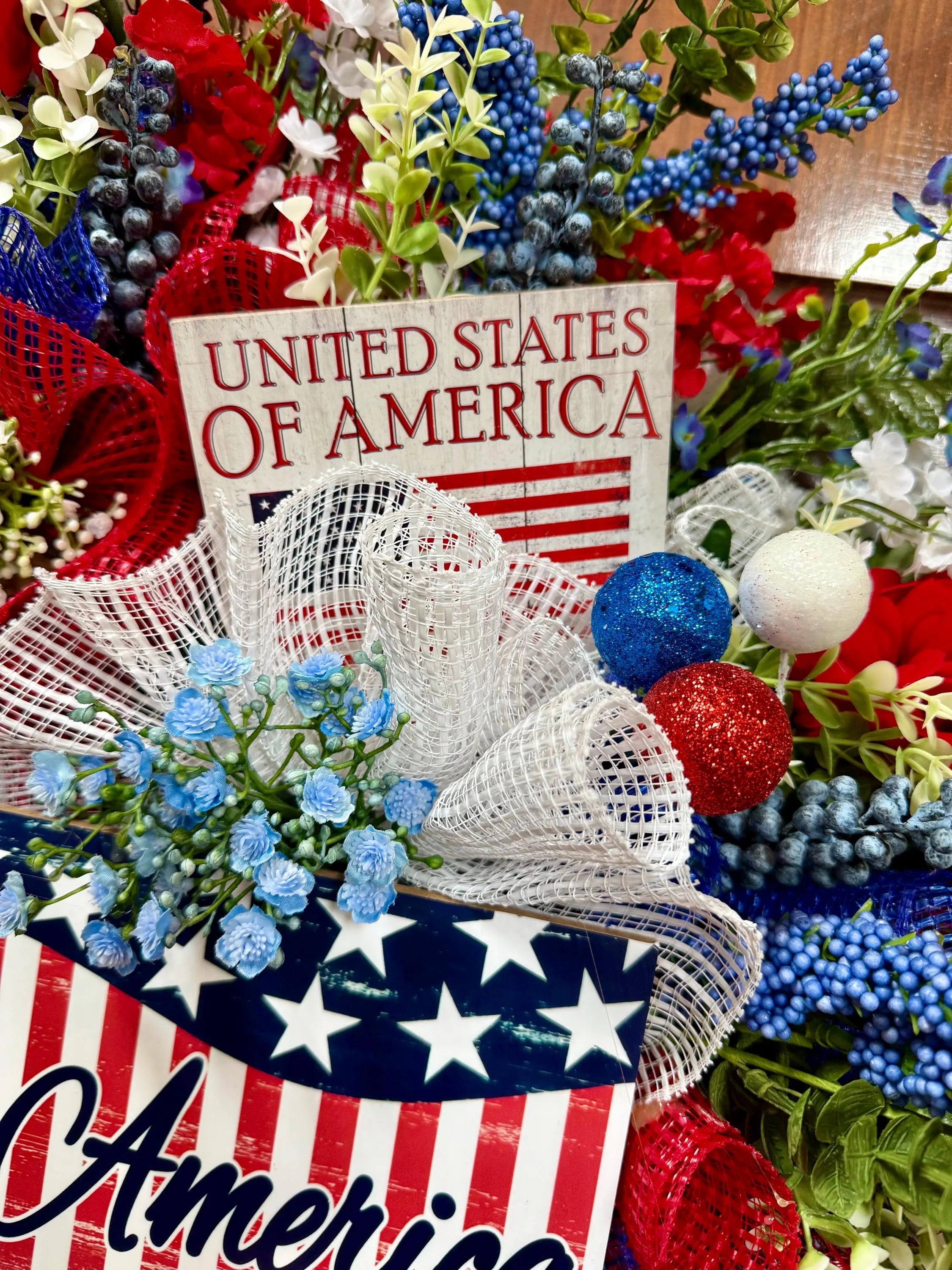 Patriotic God Bless America Wreath Oversized American Front Door Decor
