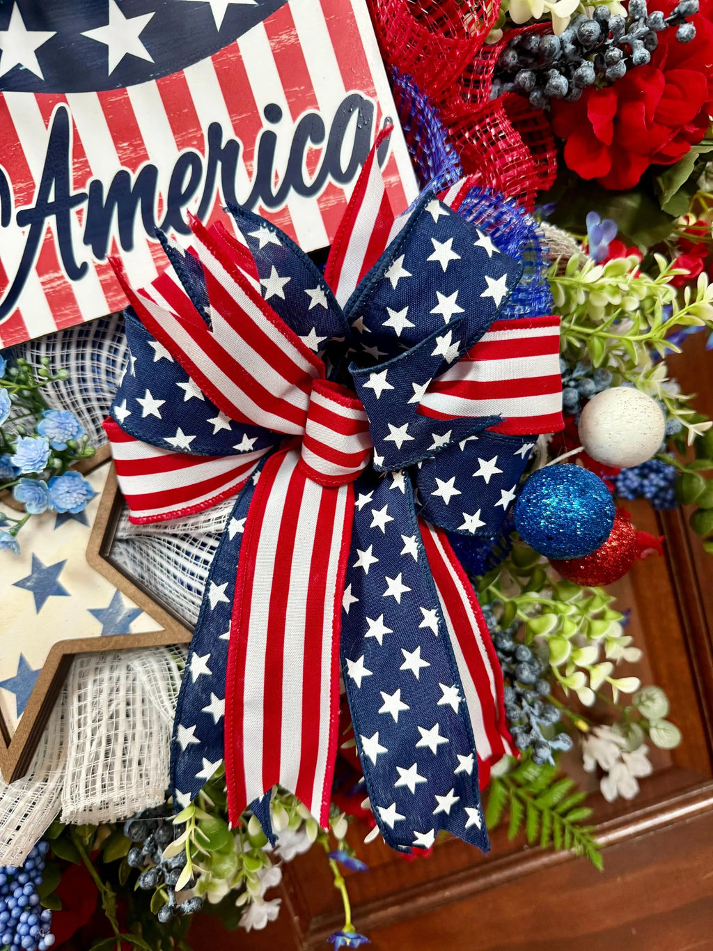 Patriotic God Bless America Wreath Oversized American Front Door Decor