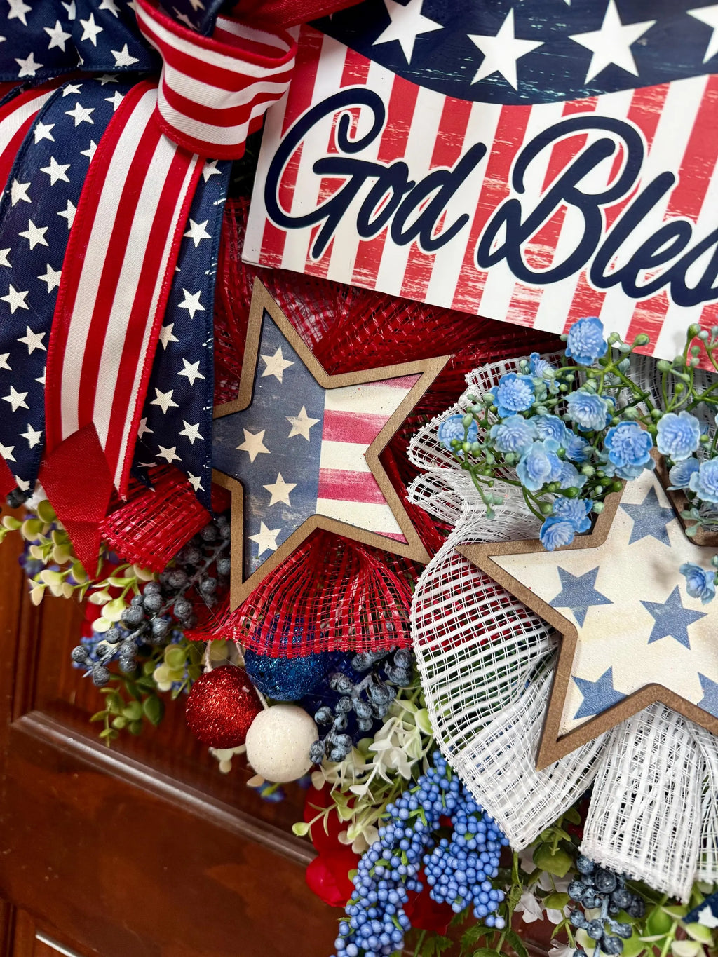 Patriotic God Bless America Wreath Oversized American Front Door Decor