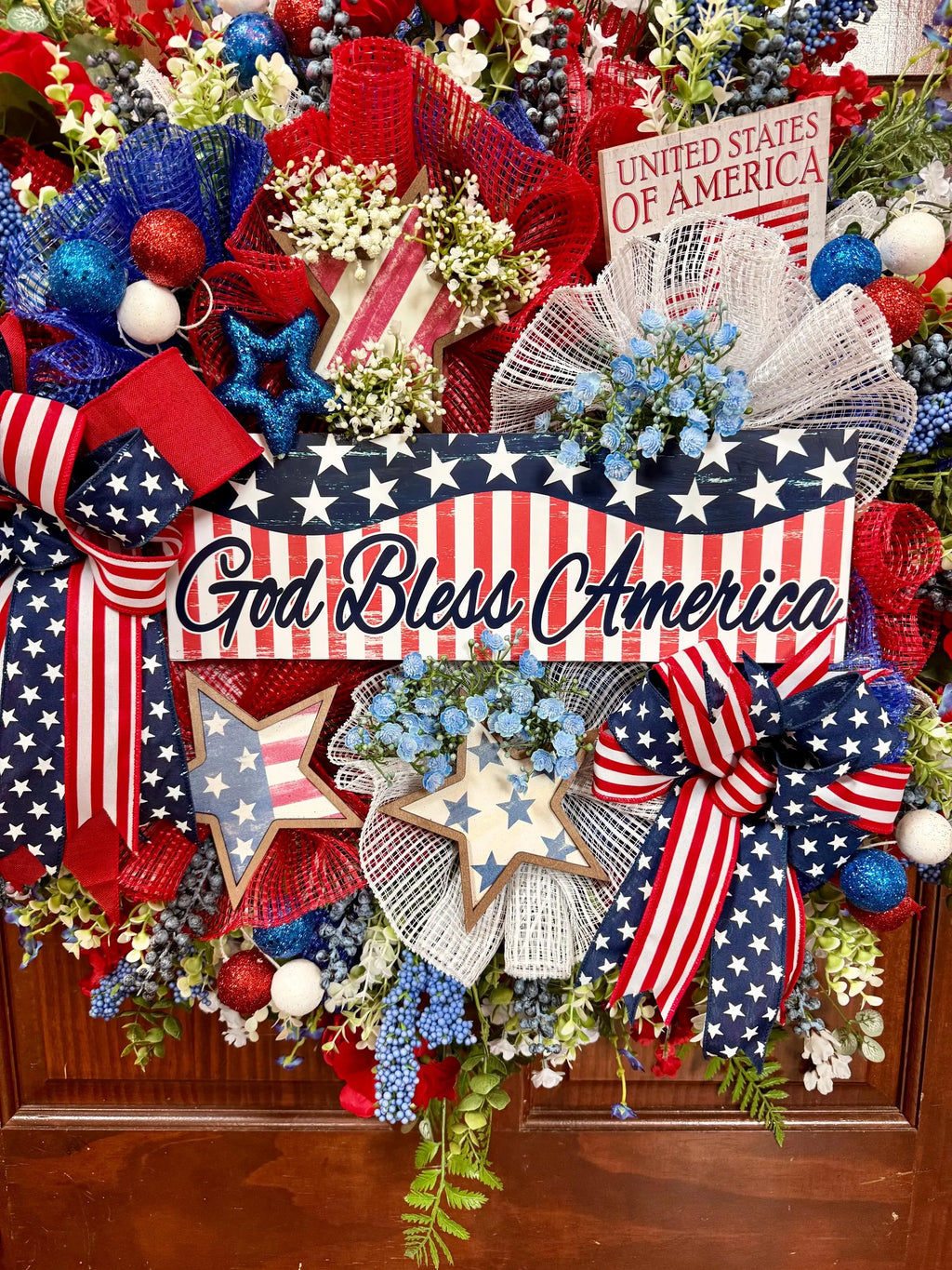 Patriotic God Bless America Wreath Oversized American Front Door Decor