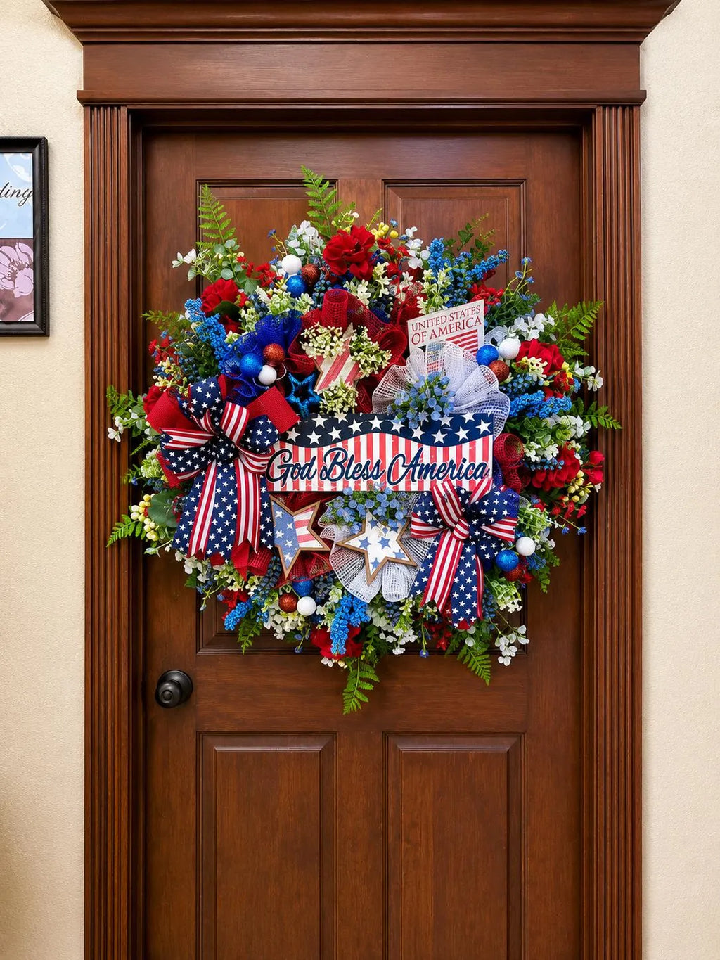 Patriotic God Bless America Wreath Oversized American Front Door Decor