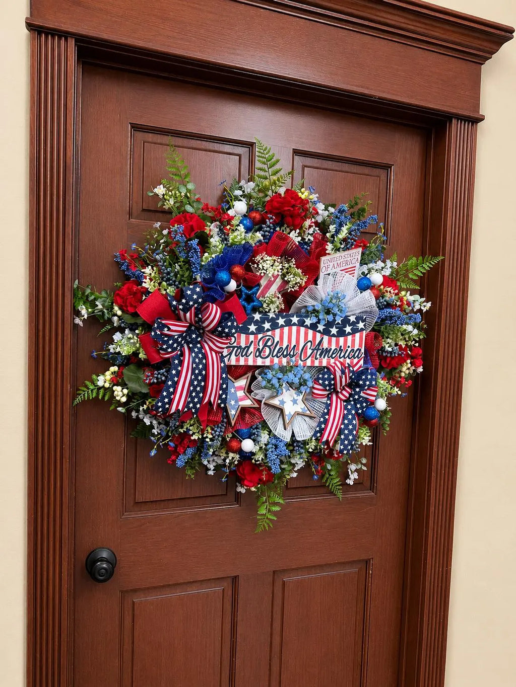 Patriotic God Bless America Wreath Oversized American Front Door Decor