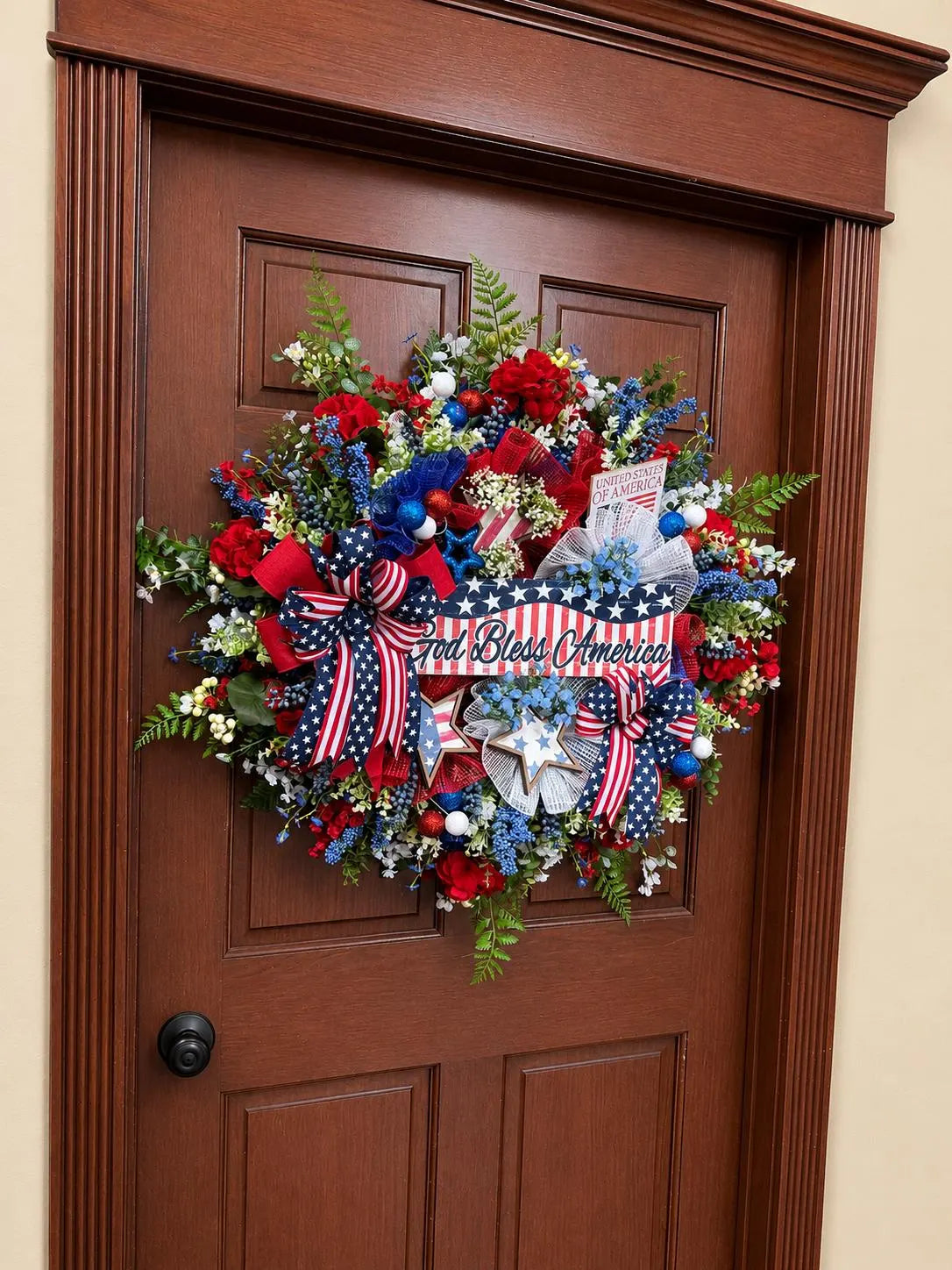 Patriotic God Bless America Wreath Oversized American Front Door Decor
