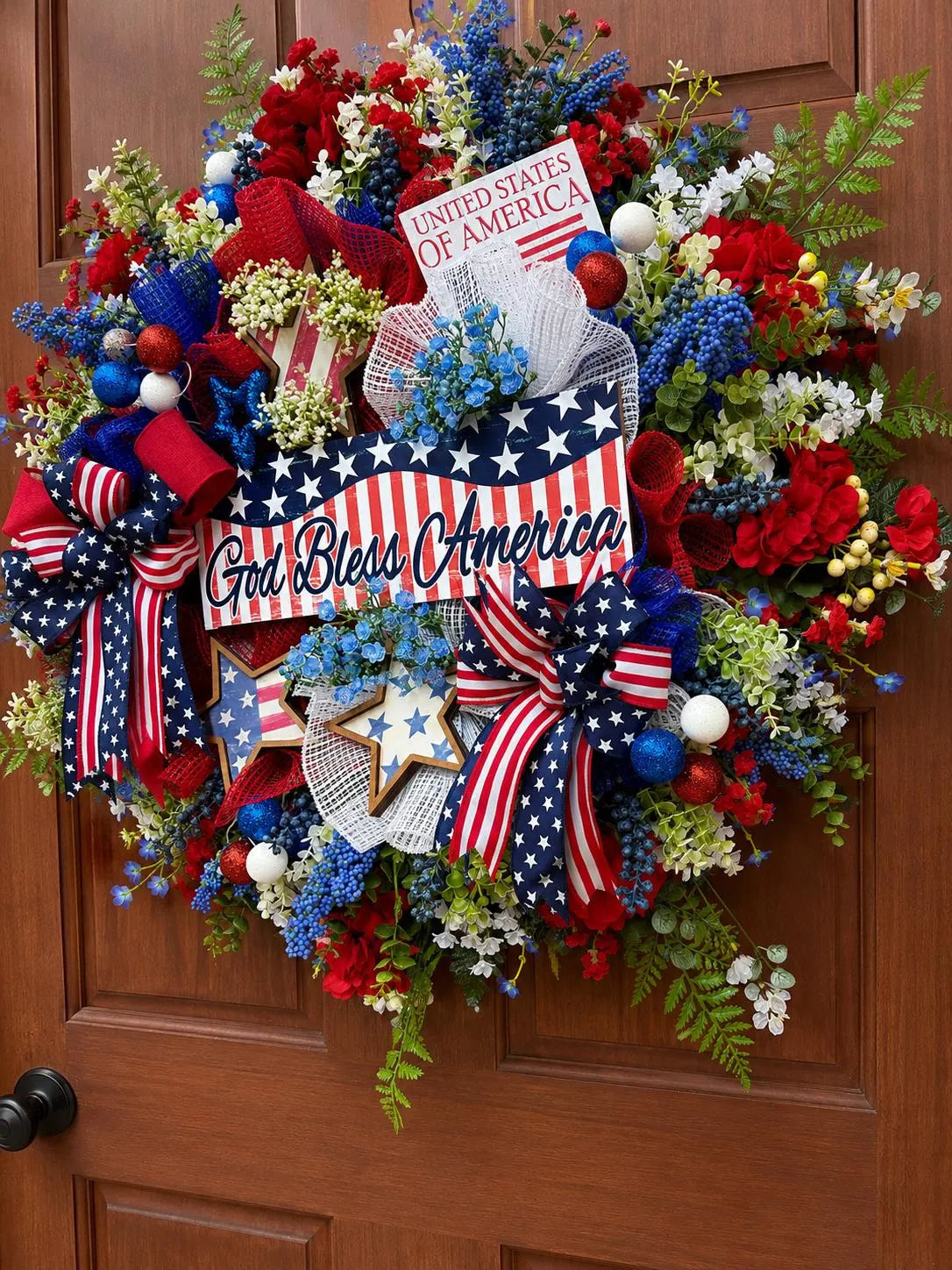 Patriotic God Bless America Wreath Oversized American Front Door Decor