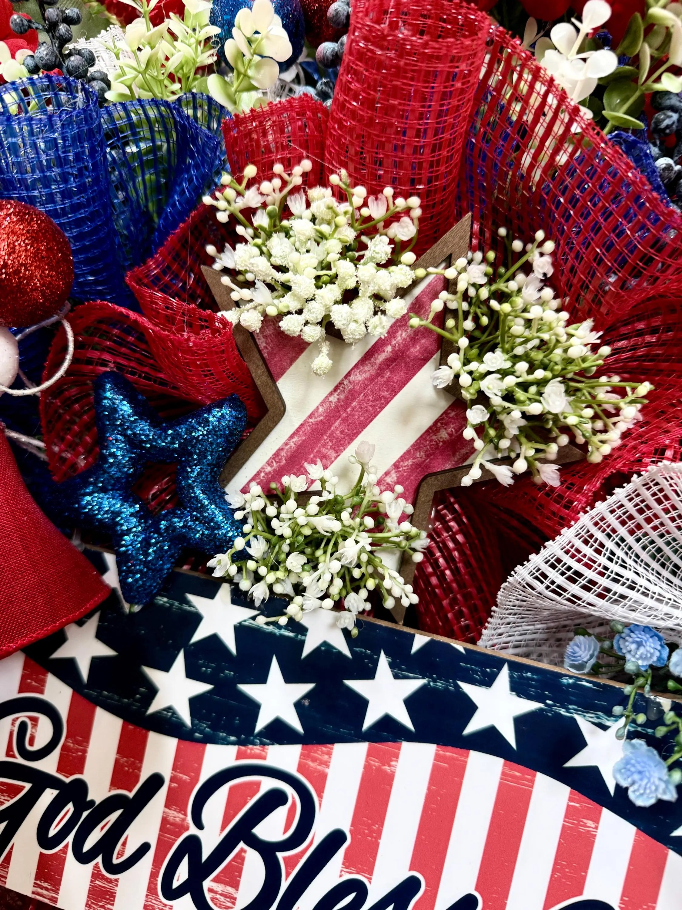 Patriotic God Bless America Wreath Oversized American Front Door Decor