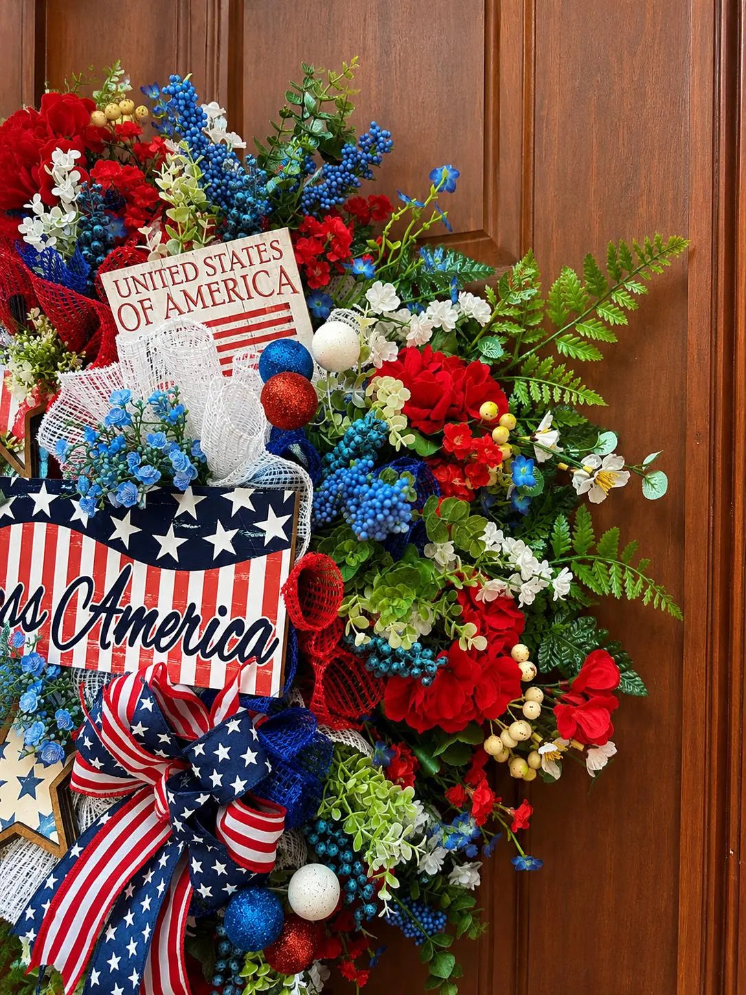 Patriotic God Bless America Wreath Oversized American Front Door Decor
