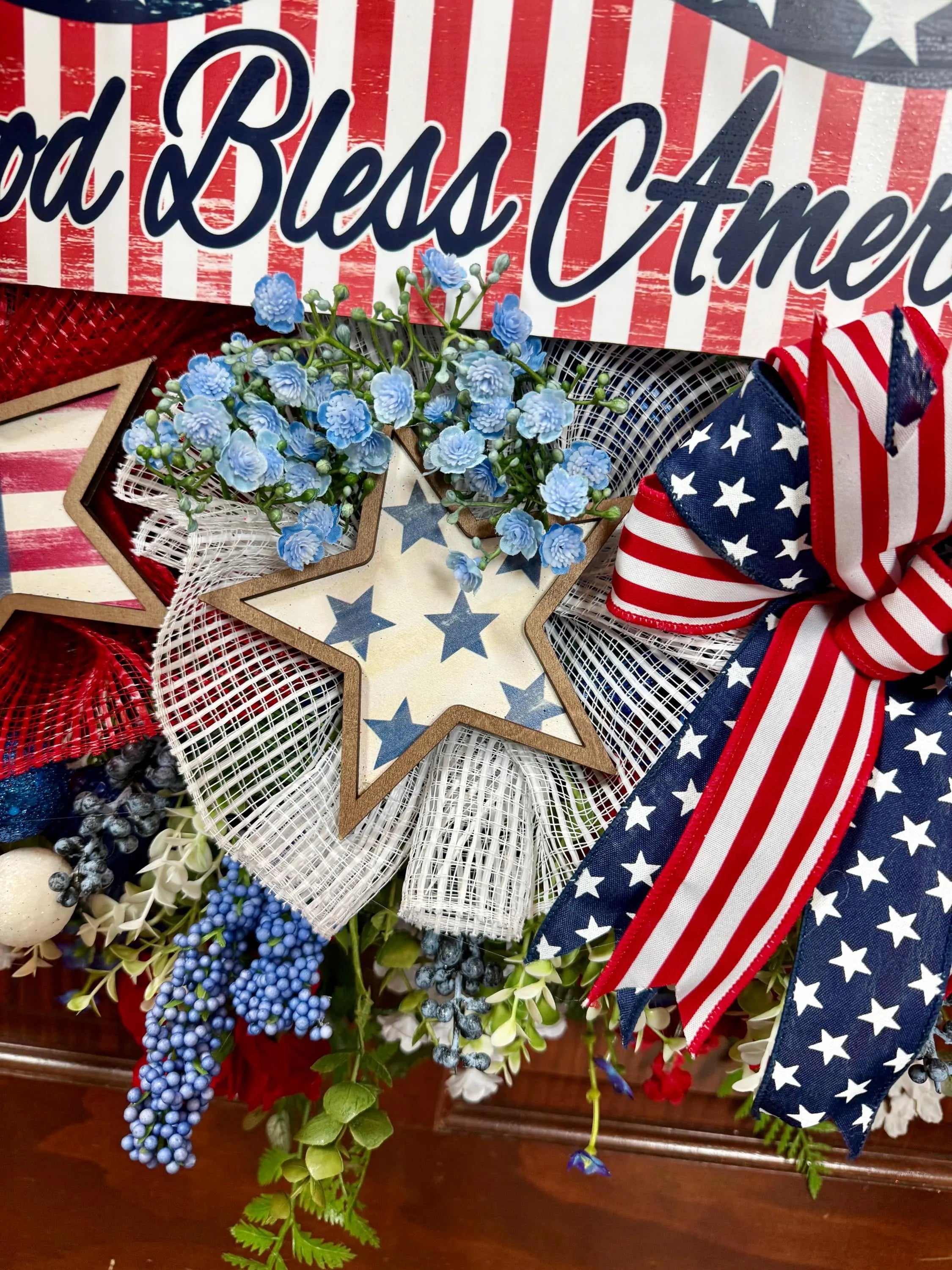 Patriotic God Bless America Wreath Oversized American Front Door Decor
